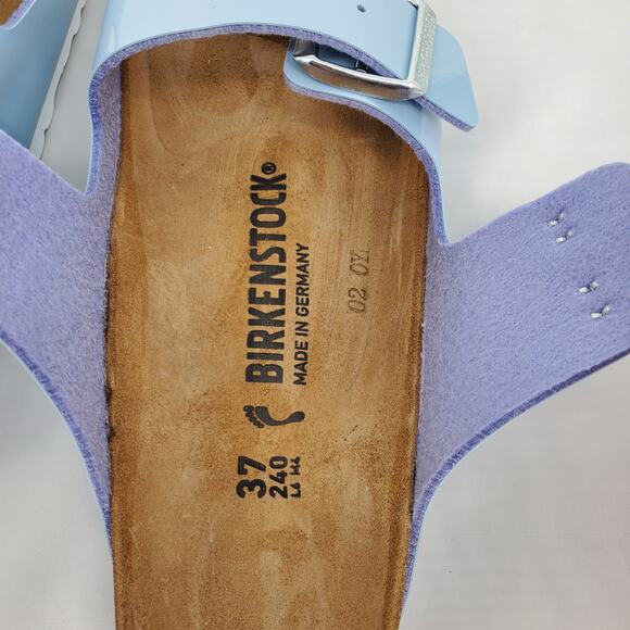 Birkenstock Unisex 37/W6/M4 Arizona Patent Dove Blue Birko Flor Sandals New - Picture 5 of 12